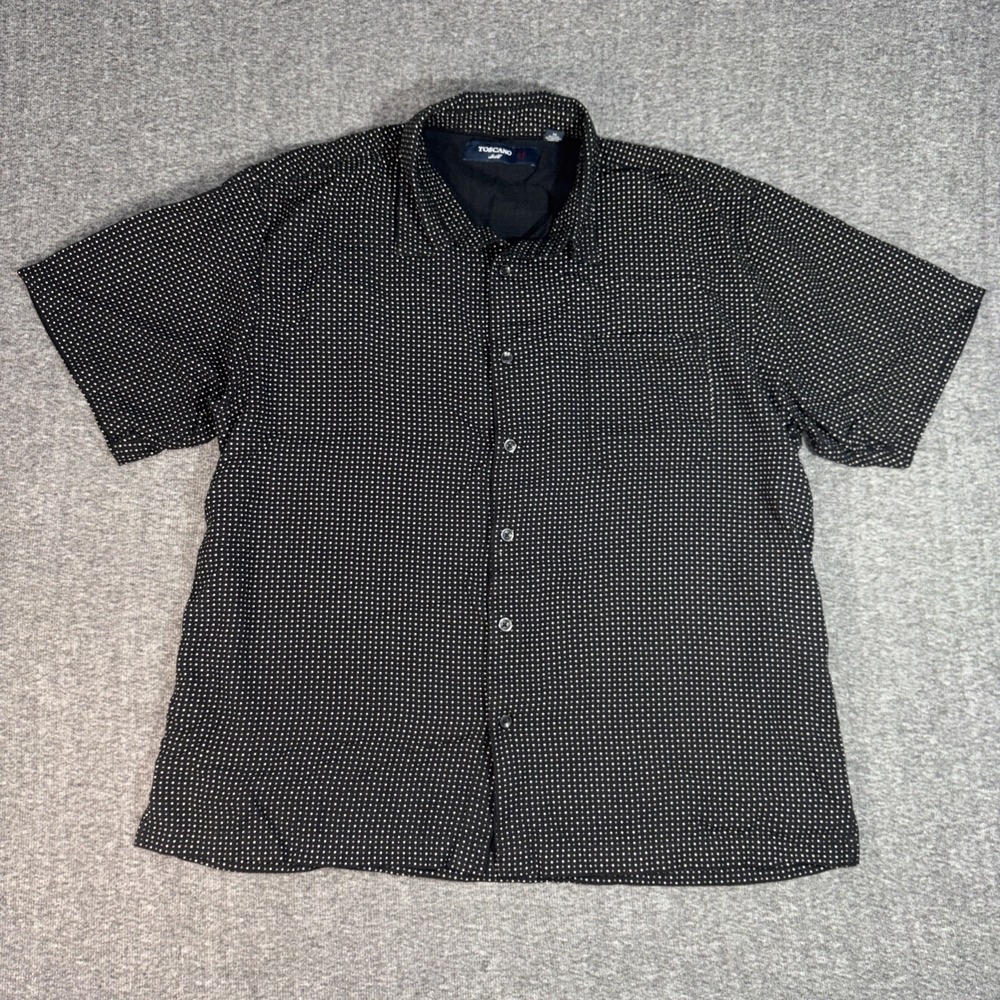 Toscano Silk Shirt Mens XL Black Geometric Short Sleeve Button Up Men's